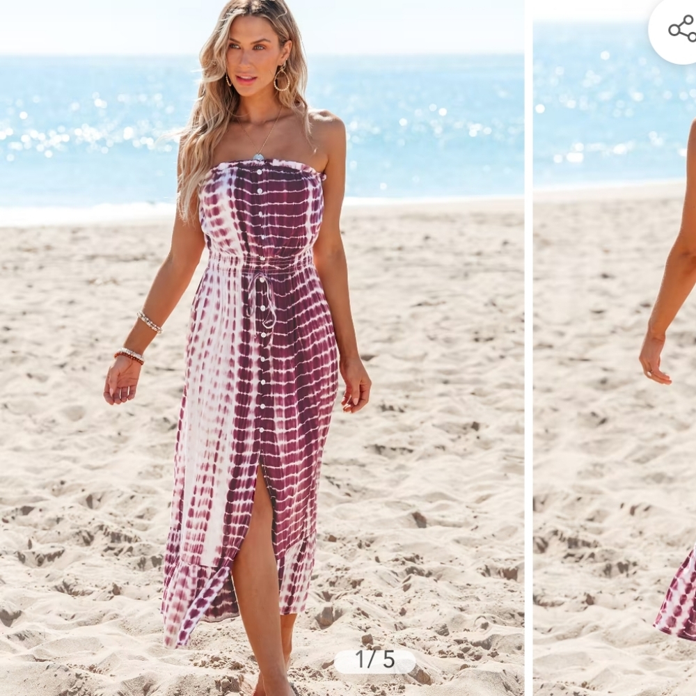 Cupshe Strapless Tie-Dye Maxi Dress in purple and White